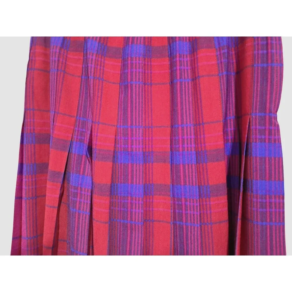 Pendleton Pleated Skirt Womens 6 / 8 Vintage Red Purple Plaid Wool Midi Made USA